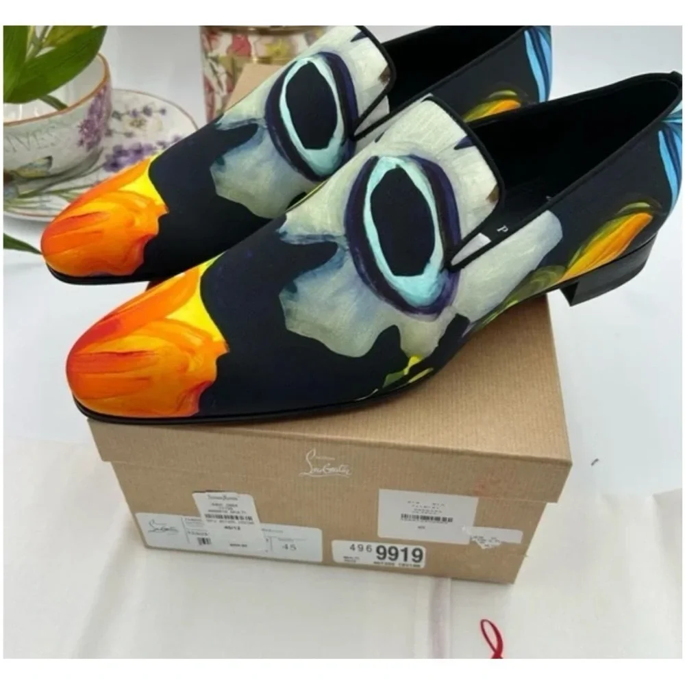 Christian Louboutin, dandy, chick floral satin loafers size 44 made Italy